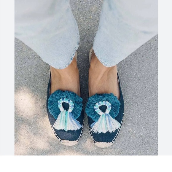 Soludos Kiki Tassel Midnight Blue Canvas Slip On Flat Mule Espadrilles NWOB - Picture 4 of 13